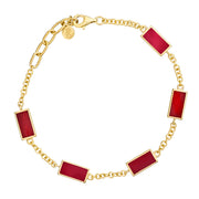 Gold vermeil five-station carnelian rectangle bezel bracelet on rolo chain with adjustable lobster clasp and Jan Leslie charm by Jan Leslie.