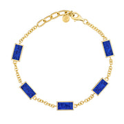  Gold vermeil five-station lapis lazuli rectangle bezel bracelet on rolo chain with lobster clasp and Jan Leslie charm by Jan Leslie.