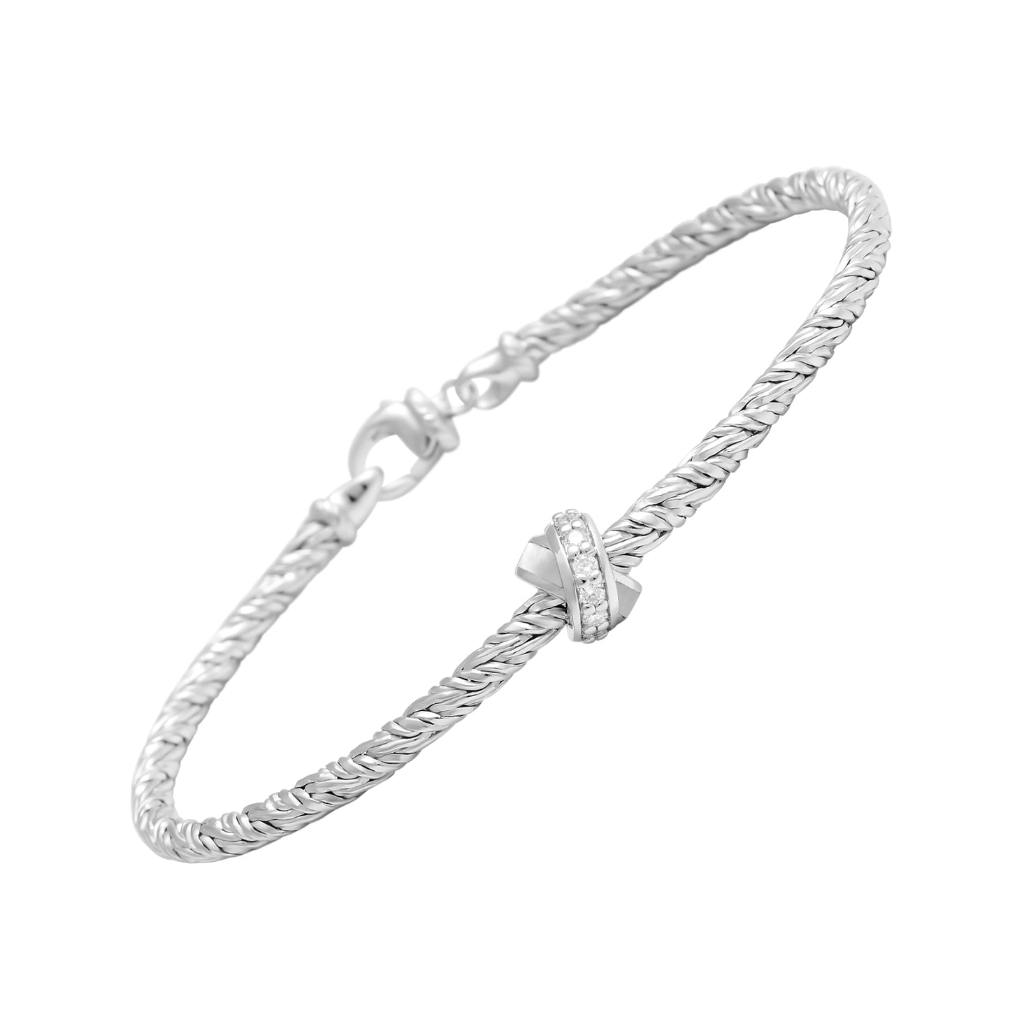 Mariselle Sterling Silver with Diamonds Crossover Bracelet