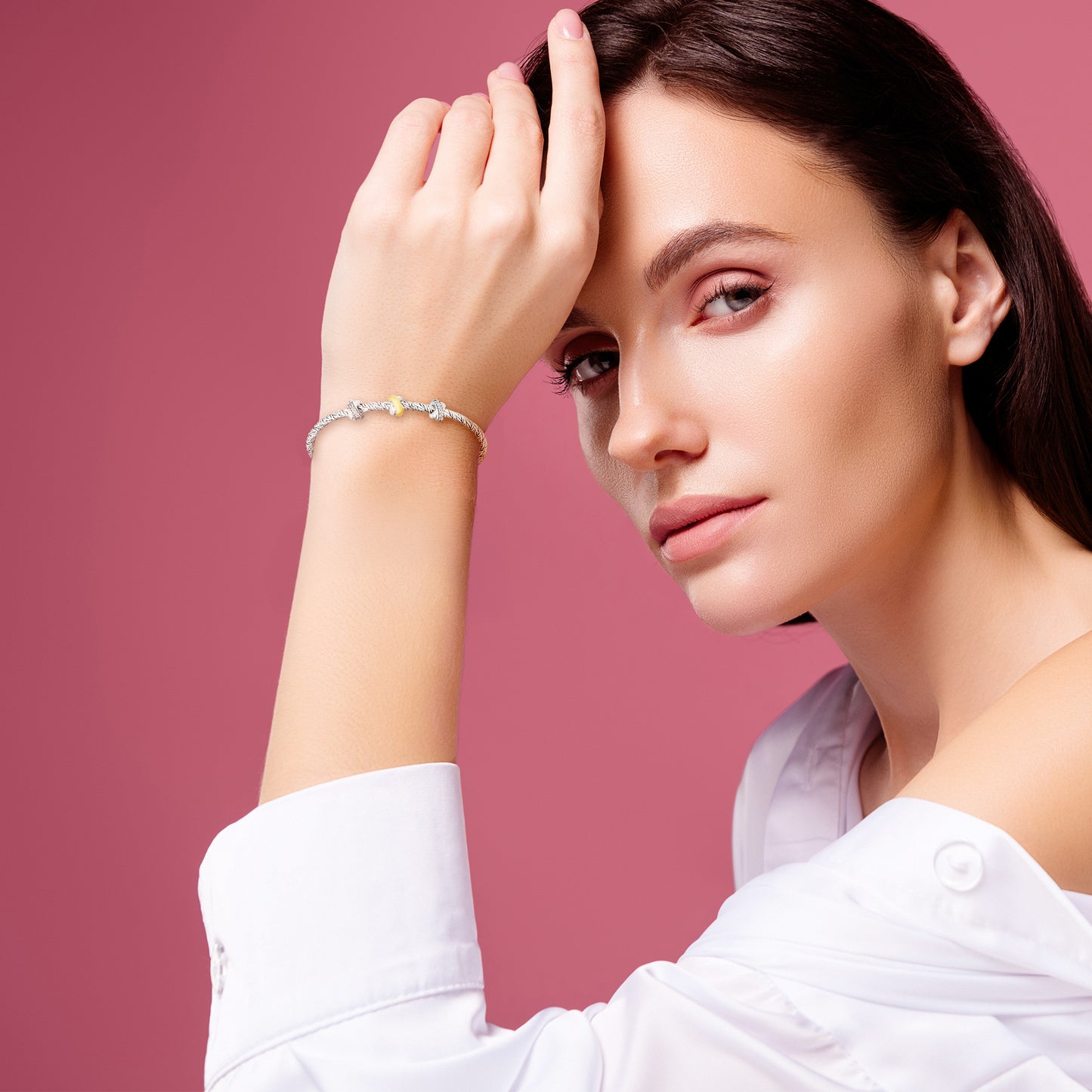 Mariselle Sterling Silver with 18k Gold Crossover Diamond Bracelet