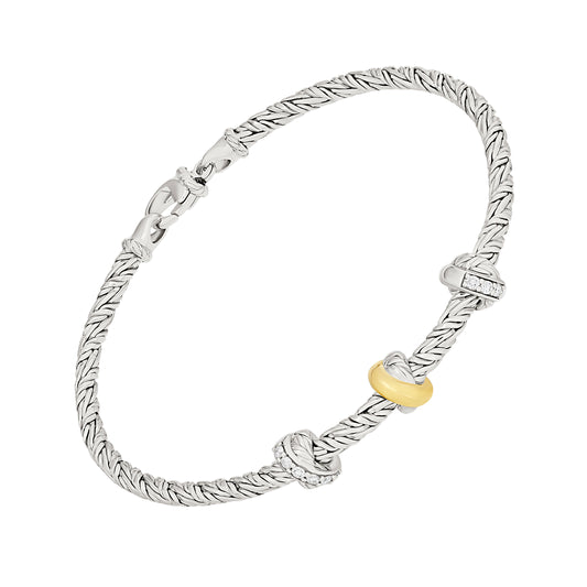 Mariselle Sterling Silver with 18k Gold Crossover Diamond Bracelet