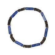 Stretch bracelet with alternating royal blue lapis lazuli cylinder tube beads