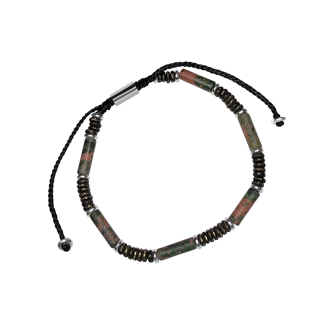 Gemstone Cylinder Sterling Pull Cord Bracelet