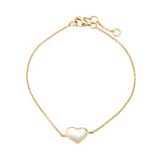 White mother-of-pearl heart pendant gold cable chain bracelet with lobster clasp — Jan Leslie