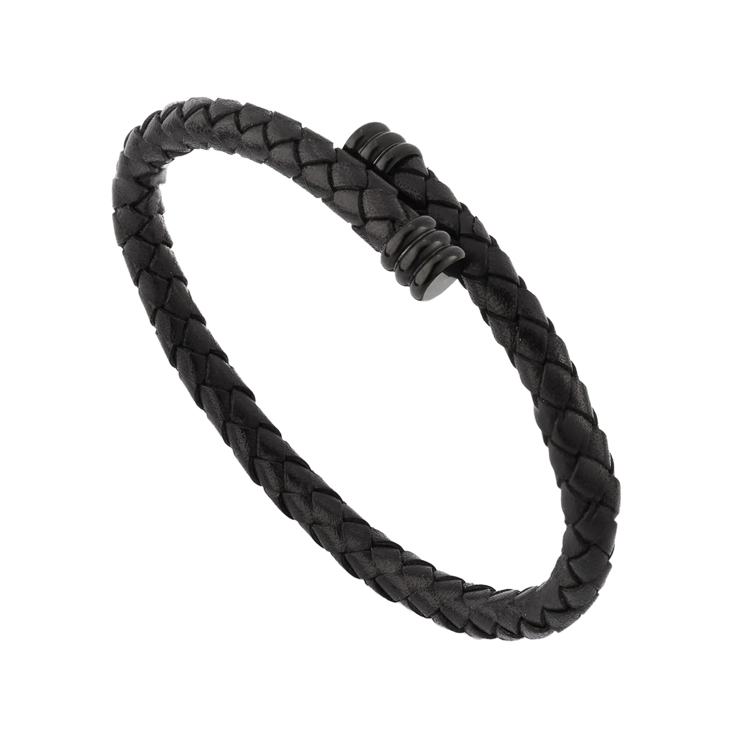 Braided Leather Bracelet with Flexible Spring Fit