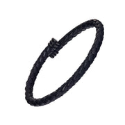 Black Braided Leather Cuff Bracelet with Matte Black Clasp
