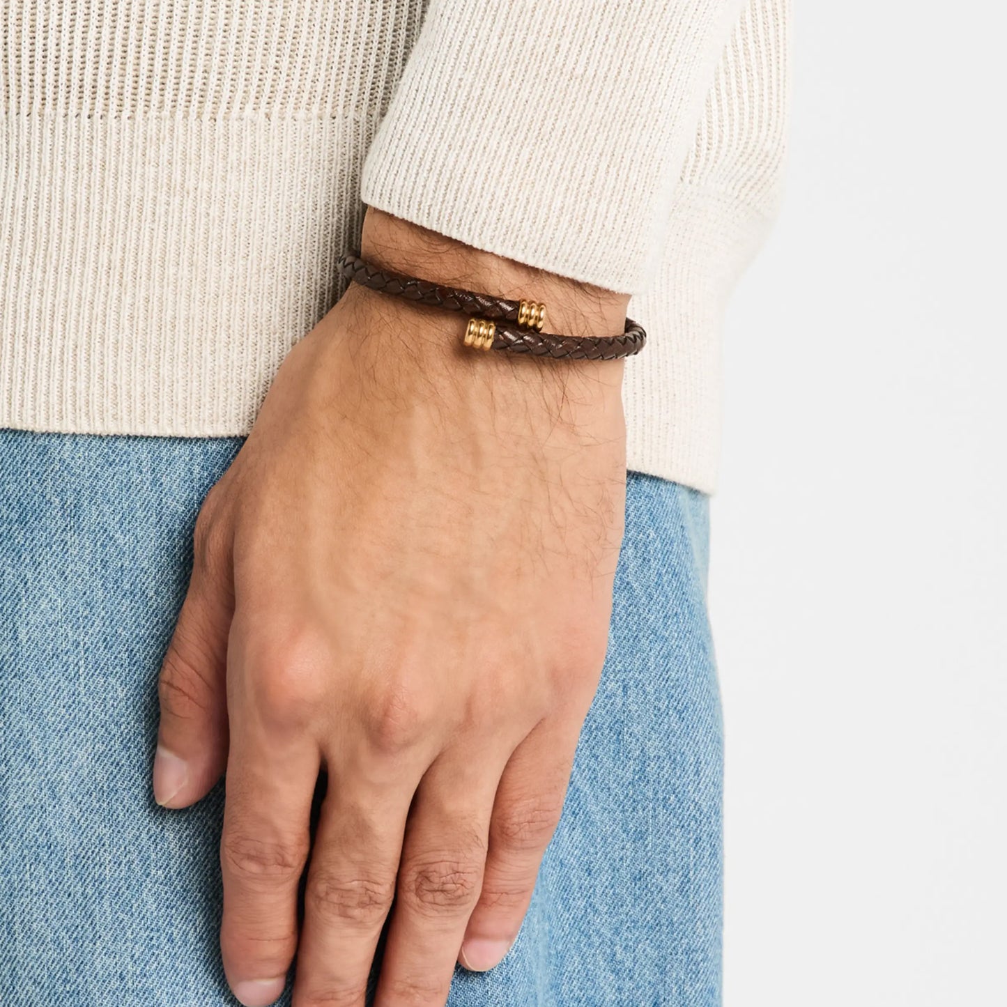 Braided Leather Bracelet with Flexible Spring Fit