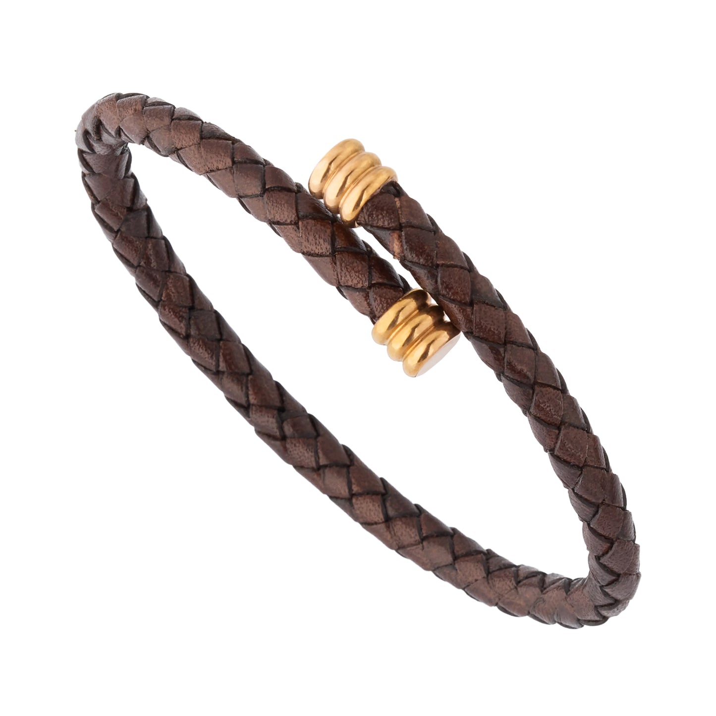 Braided Leather Bracelet with Flexible Spring Fit
