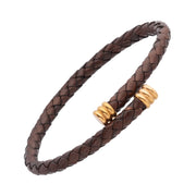 Men's dark brown braided leather bracelet with rose gold magnetic clasp — Jan Leslie