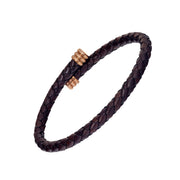 Dark Brown Braided Leather Bracelet with Rose Gold Clasp