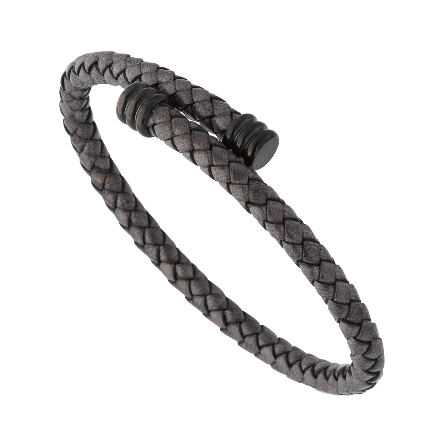 Braided Leather Bracelet with Flexible Spring Fit