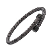 Men's grey braided leather cuff bracelet with matte black magnetic clasp — Jan Leslie