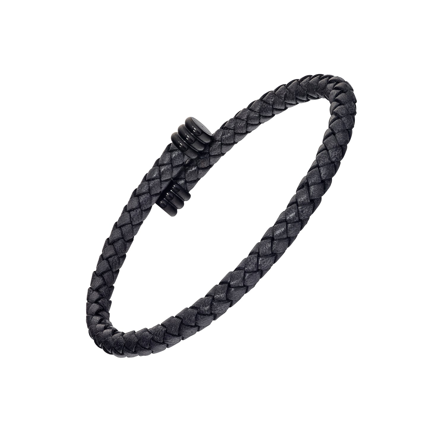 Braided Leather Bracelet with Flexible Spring Fit