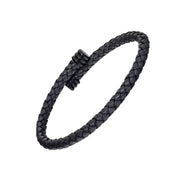 Men's grey braided leather cuff bracelet with matte black magnetic clasp — Jan Leslie