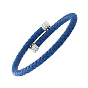 Men's royal blue braided leather cuff bracelet with silver end caps — Jan Leslie