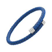 Men's royal blue braided leather cuff bracelet with silver magnetic clasp — Jan Leslie