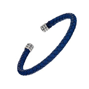 Men's royal blue braided leather open cuff bracelet with silver end caps — Jan Leslie
