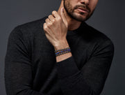 Men's Hematite & Lapis Lazuli Beaded Bracelet Stack on Model - Jan Leslie Cufflinks and Accessories