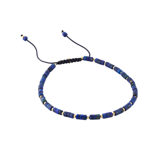 Lapis 18K Gold Beaded Pull Cord Bracelet