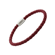 Lilac braided leather bracelet with silver magnetic clasp 