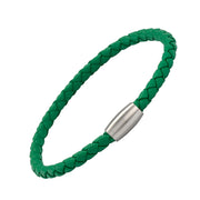 Kelly green braided leather bracelet with magnetic clasp