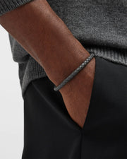 Grey braided leather bracelet with silver magnetic clasp 
