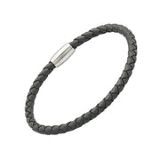 Gray braided leather bracelet with a silver clasp 
