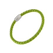 Lime green braided leather bracelet with magnetic clasp
