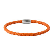 Orange braided leather bracelet with magnetic clasp