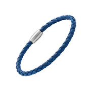 Blue braided bracelet with a silver clasp 