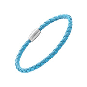 Turquoise braided leather bracelet with silver magnetic clasp
