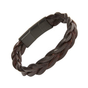 Dark brown chunky twisted leather rope bracelet with a matte black magnetic clasp.