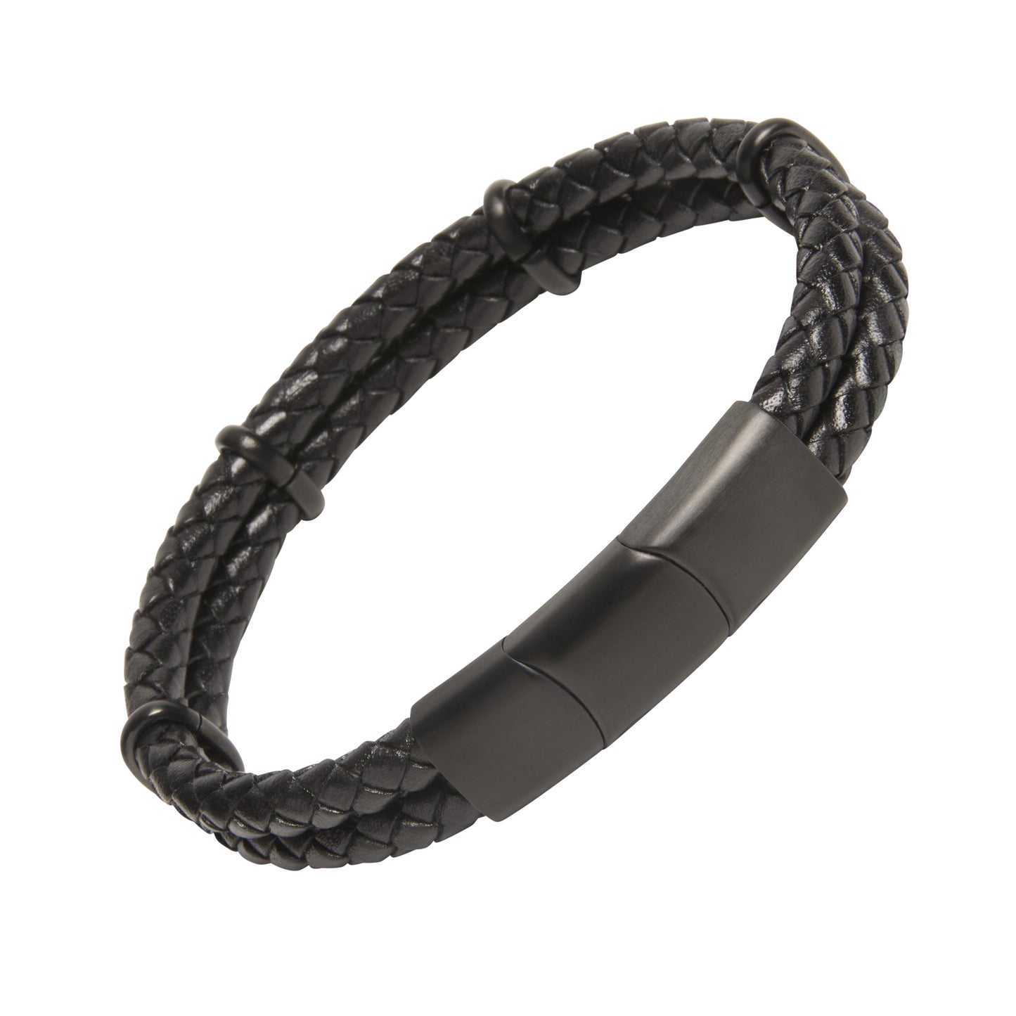 Double Braid Leather Bracelet with Stainless Accents