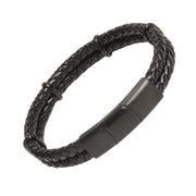 Double Braid Leather Bracelet with Stainless Accents