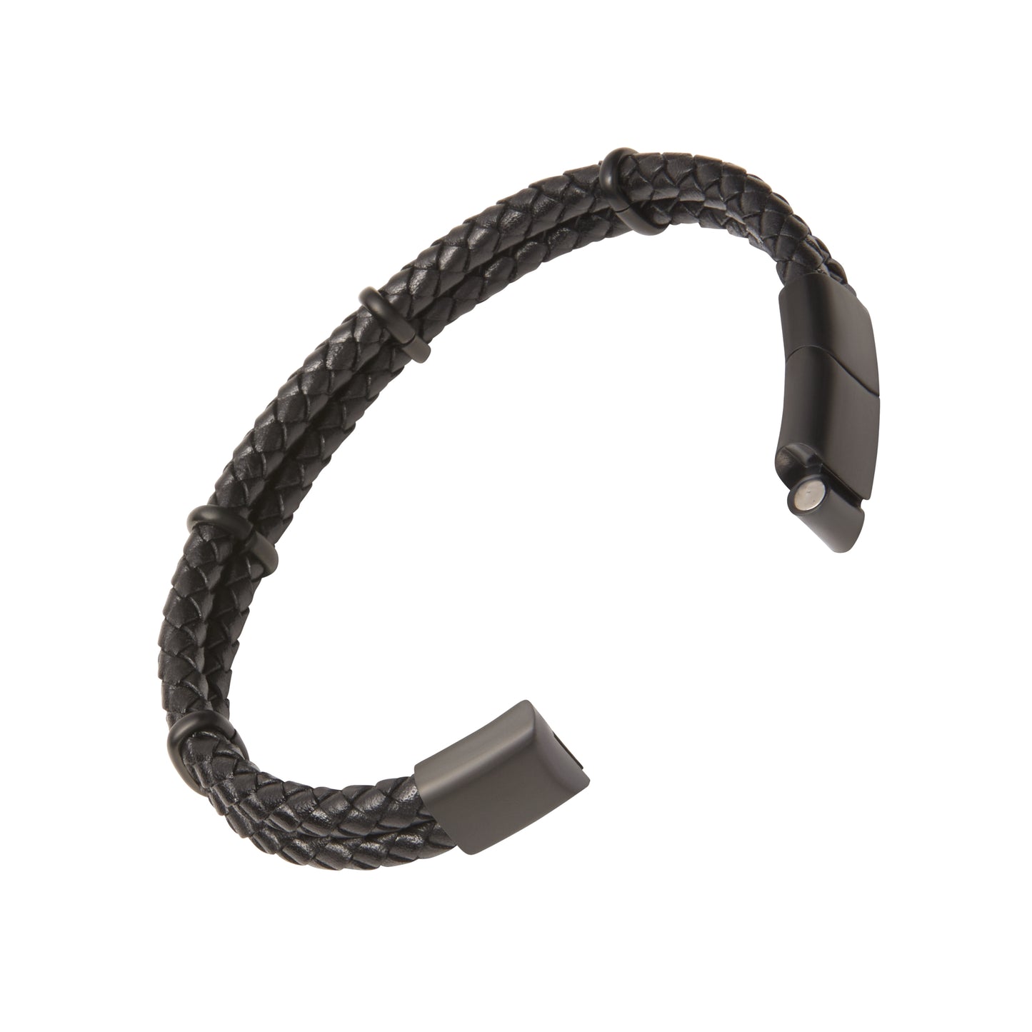 Double Braid Leather Bracelet with Stainless Accents