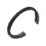 Double Braid Leather Bracelet with Stainless Accents