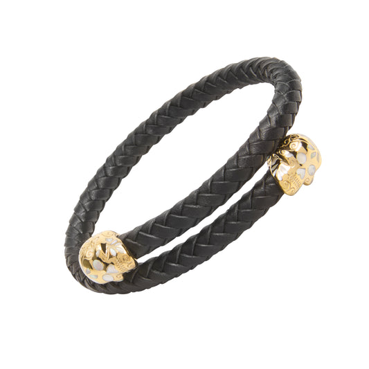Skull Braided Leather Spring Bracelet