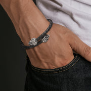 Skull Leather Sterling Spring Bracelet