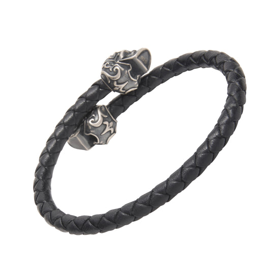 Skull Leather Sterling Spring Bracelet