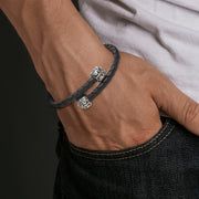 Skull Leather Sterling Spring Bracelet