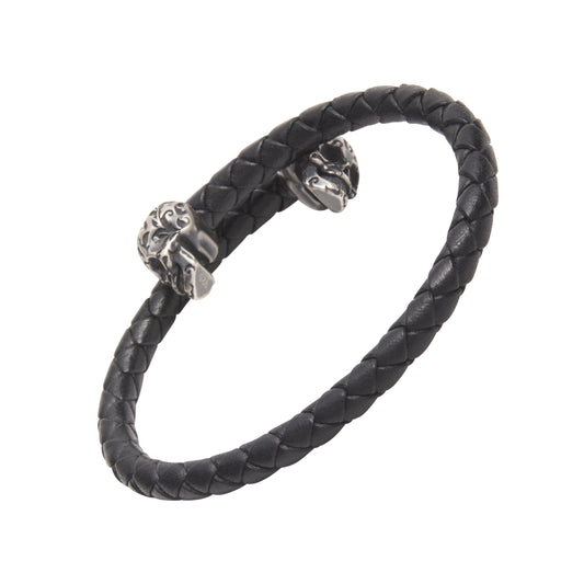 Skull Leather Sterling Spring Bracelet