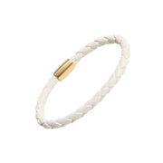  White Braided Leather Bracelet with Gold Magnetic Clasp | Jan Leslie
