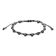 Round grey-blue labradorite bead bracelet with iridescent blue flash 