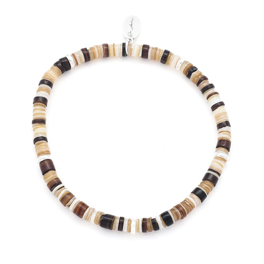 Mixed Heishi Shell & Sterling Flex Bracelet