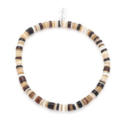Natural heishi shell stretch bracelet in warm earth tones with a sterling silver Jan Leslie charm.