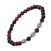 Red tiger's eye beaded flex bracelet with oxidized sterling silver scroll beads