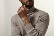 Men's matte grey labradorite stretch bracelet with sterling silver engraved rondelle spacers