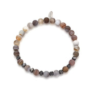 Men's matte banded agate stretch bracelet with faceted metal spacers and Jan Leslie signature