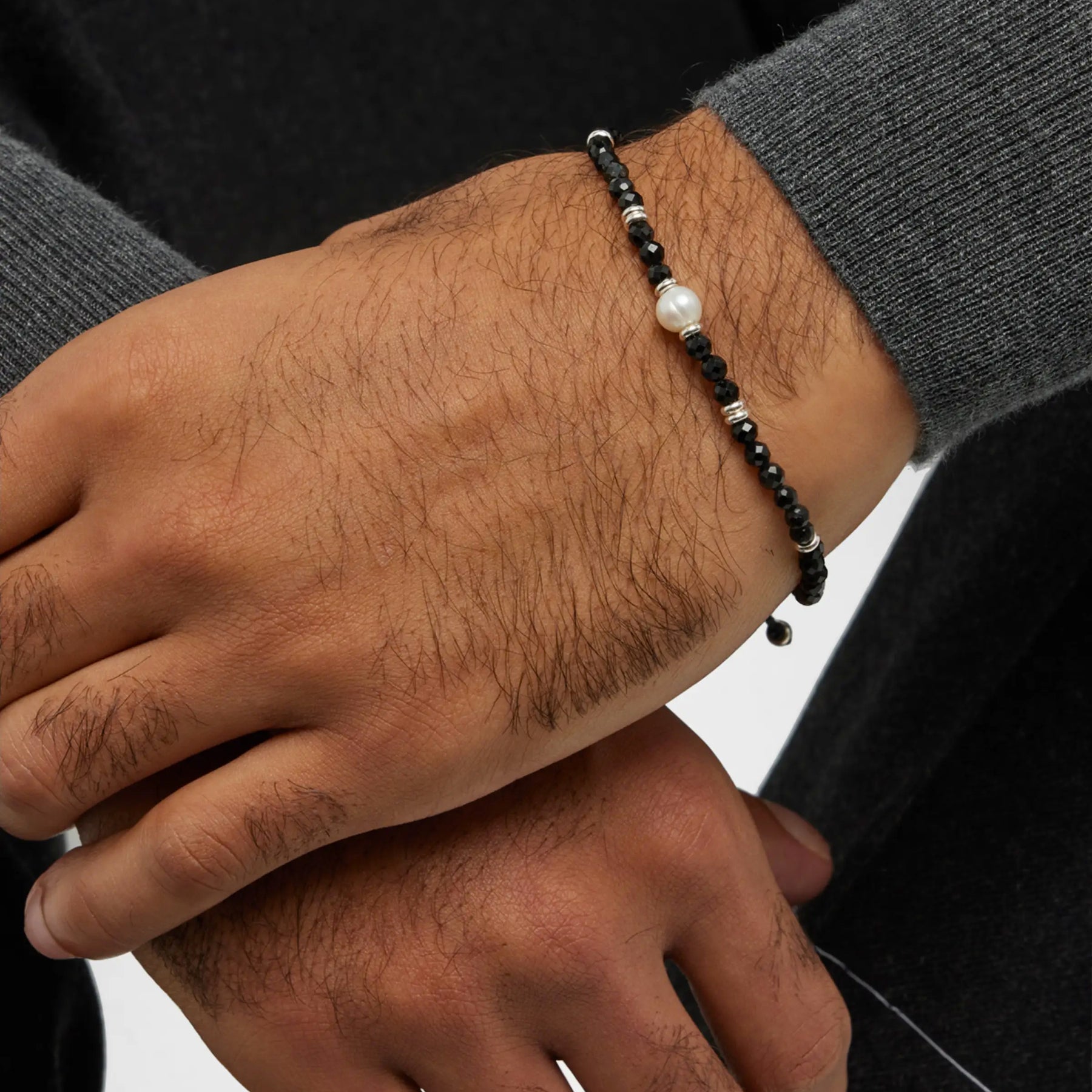Mens black pearl deals bracelet