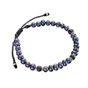 Dark freshwater pearl bracelet with matte grey agate accent beads, sterling silver rondelle spencer.